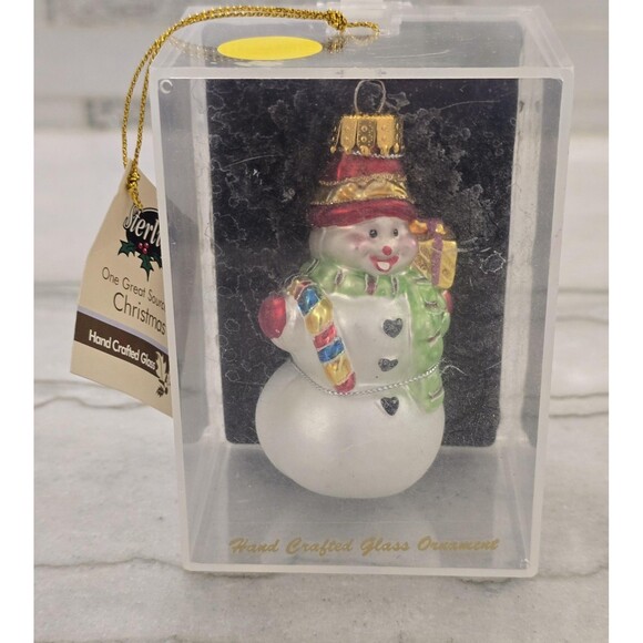 Sterling Hand Crafted Glass Christmas Ornament Snowman Unique Treasures 4 Inch - Picture 1 of 11